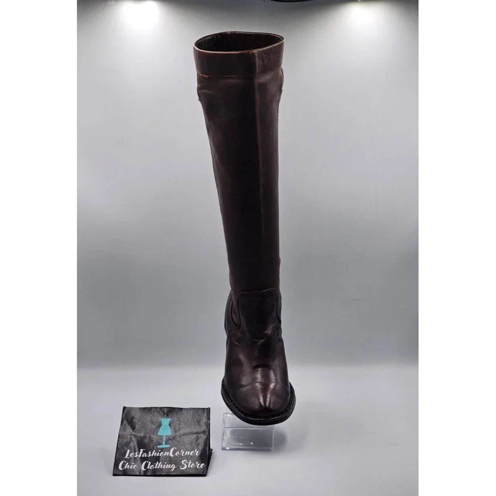 Frye Women's Brown Leather Rory Scrunch Knee-High Heeled Boots Size 7 3242 - Picture 13 of 16